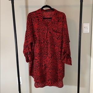 Red & Black Cheetah Print Blouse